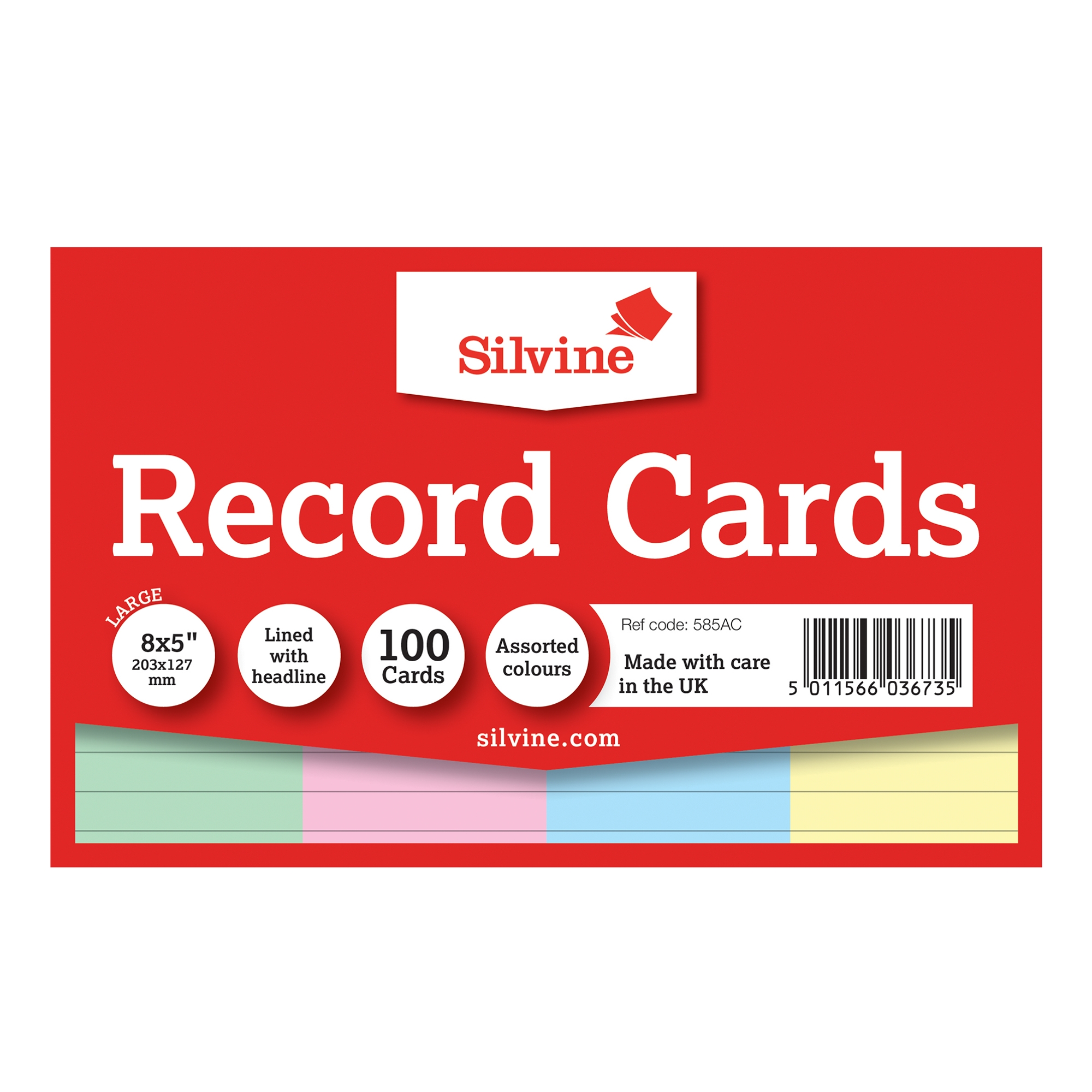 Record 8" x 5" 100 Cards- Pack of 100